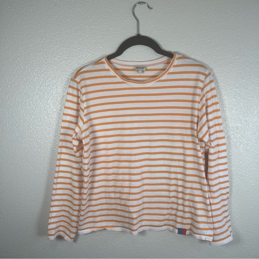 Kule Modern Long-Sleeve Tee Striped Orange and White Women's Small - Picture 2 of 8